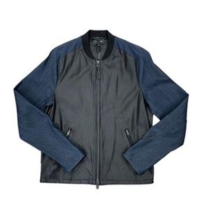 Mackage black leather and denim jacket